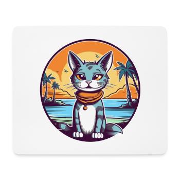 Cartoon cat in tropical paradise - Mouse Pad (horizontal) - white - Front