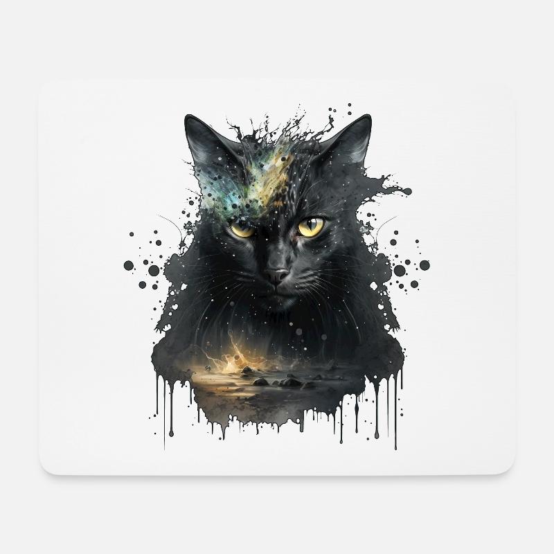 Schwarze Katze im Weltraum Design - Mousepad (Querformat) - Weiß