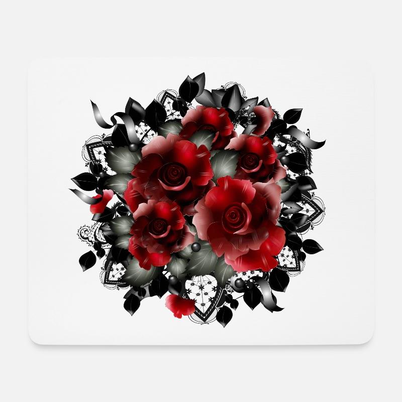 Gothic Brautstrauß Bouquet aus dunkelroten Rosen - Mousepad (Querformat) - Weiß