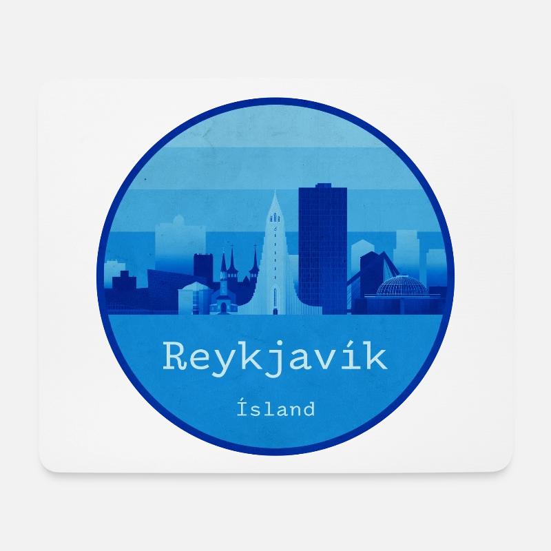 Reykjavík Skyline Blau Rundlogo - Mousepad (Querformat) - Weiß