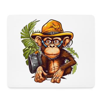 Adventure monkey with safari hat and backpack - Mouse Pad (horizontal) - white - Front