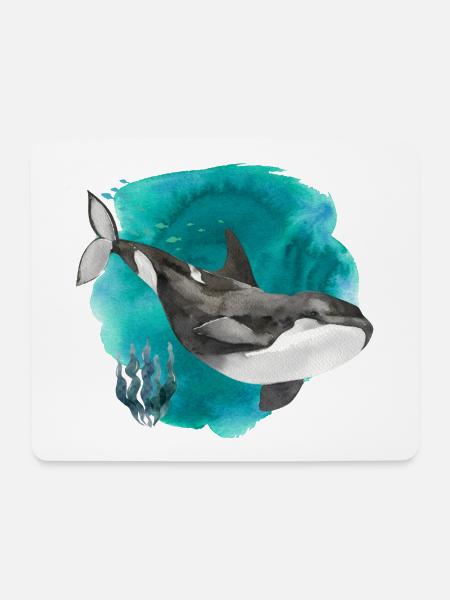 Orca Aquarell – Tiefer Ozean Kunstdruck - Mousepad (Querformat) - Weiß