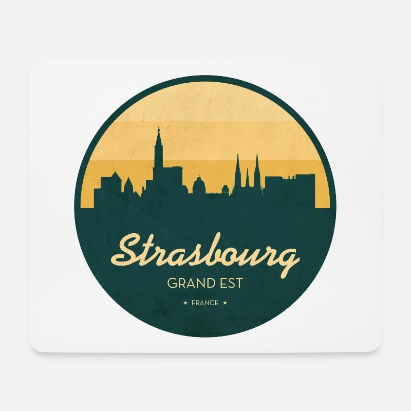 Strasbourg Skyline – Sunset Design - Tapis de souris (format paysage) - blanc