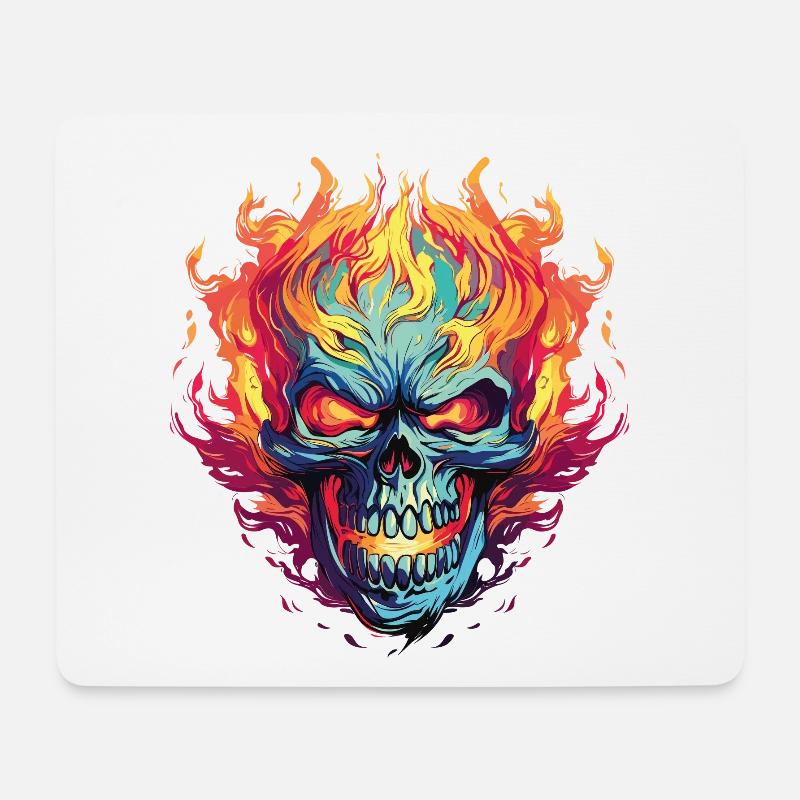 Neon Flames Skull Illustration - Mouse Pad (horizontal) - white