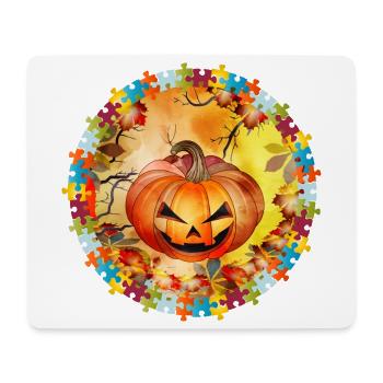 funny Halloween pumpkin in an autumnal ambience - Mouse Pad (horizontal) - white - Front