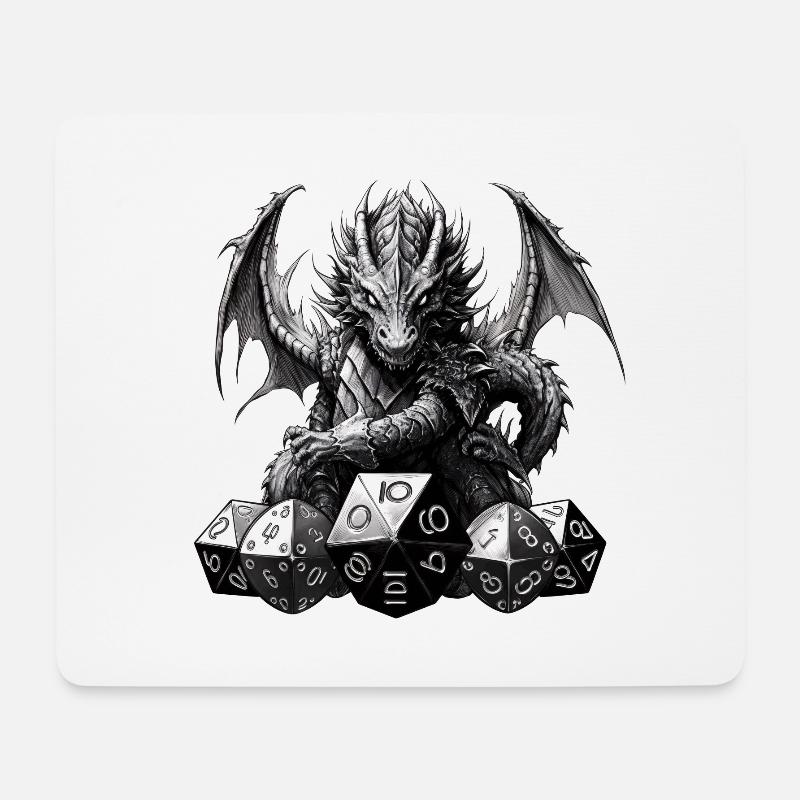Schwarzer Fantasy Drache W20 RPG Shirt - Mousepad (Querformat) - Weiß