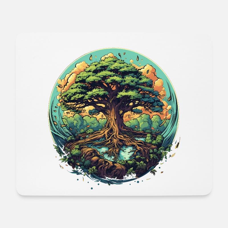 Lebensbaum Mit Starken Wurzeln Shirt - Mousepad (Querformat) - Weiß