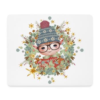 süßer Weihnachtself im Rahmen für Weihnachten - Mousepad (Querformat) - Weiß - Vorne