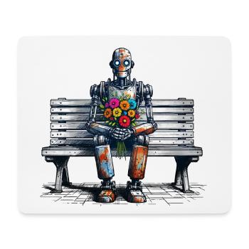roboter bank blumen robot love rostig kunst - Mousepad (Querformat) - Weiß - Vorne