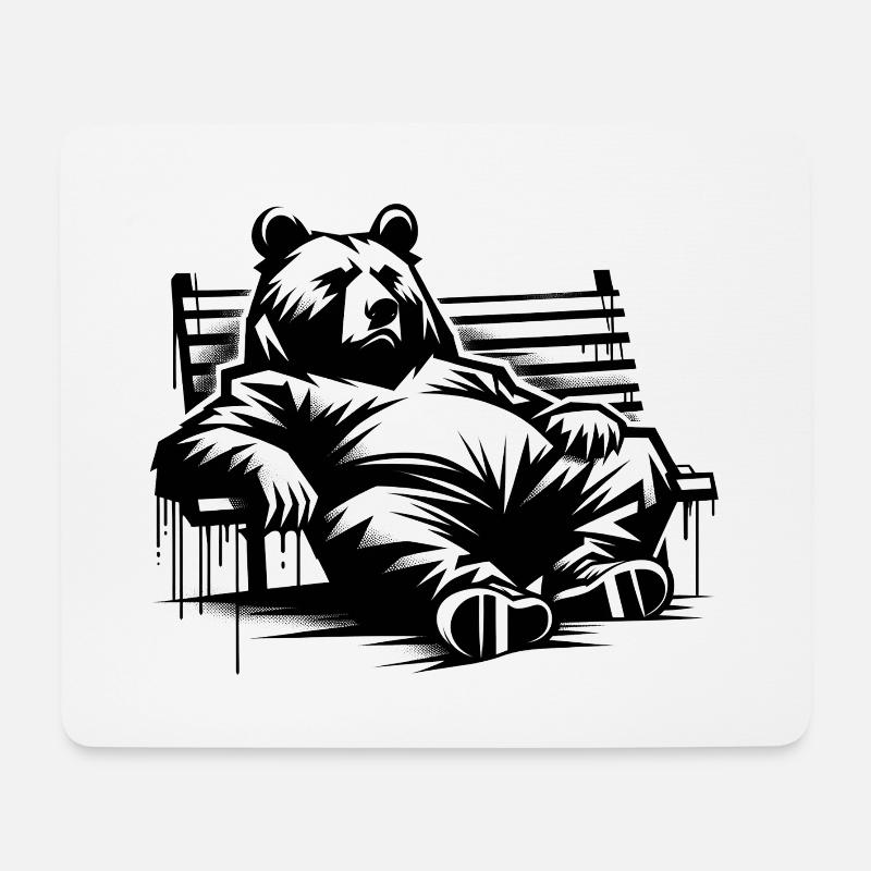 Fauler Bär auf der Parkbank | Berliner Bär - Mousepad (Querformat) - Weiß