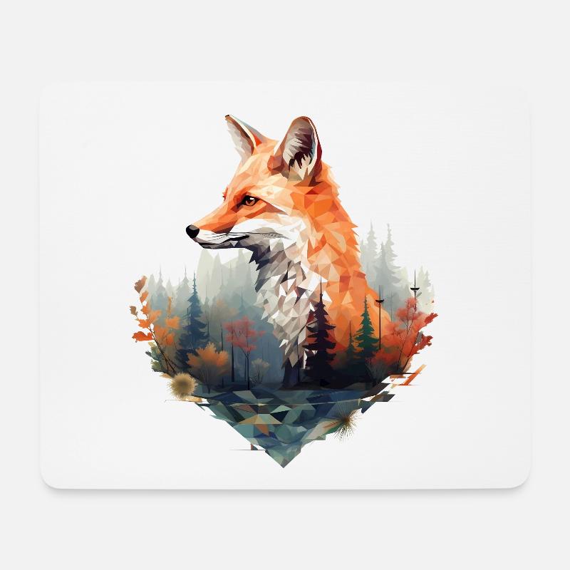 Geometrischer Fuchs mit Wald in Dreieck Optik - Mousepad (Querformat) - Weiß