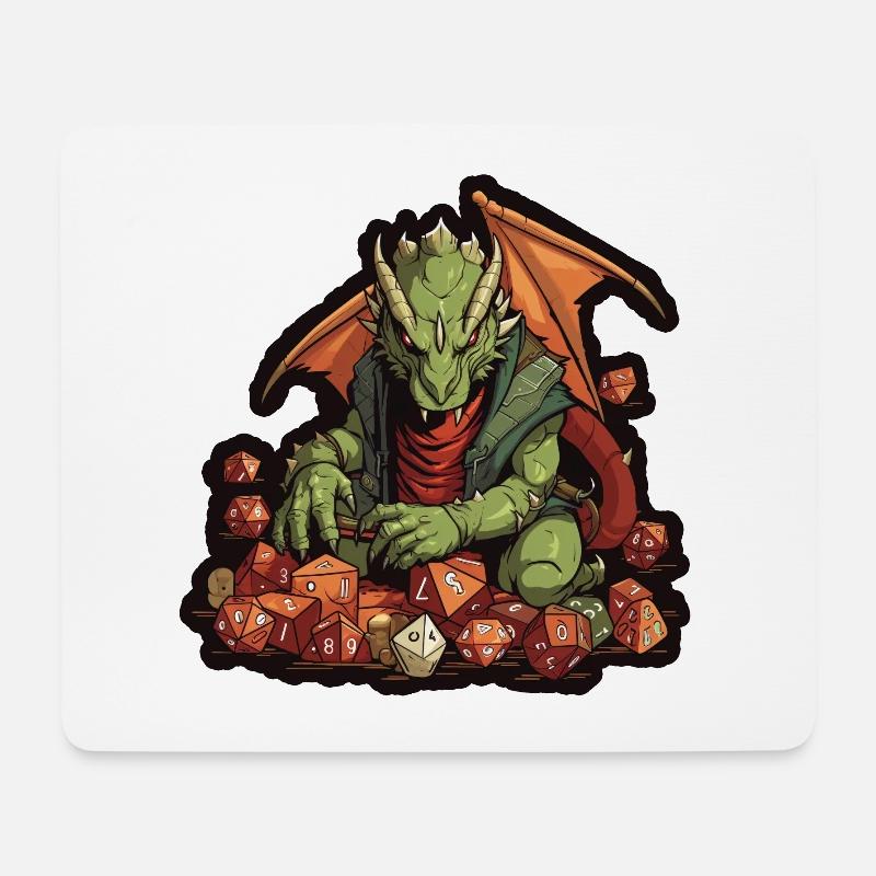 Drache bewacht W20 Würfel – Fantasy RPG - Mousepad (Querformat) - Weiß