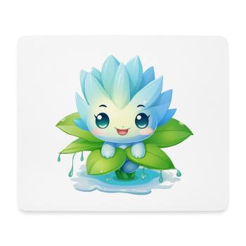 Kawaii Männchen auf Seerose – Blaues Design - Mousepad (Querformat) - Weiß - Vorne
