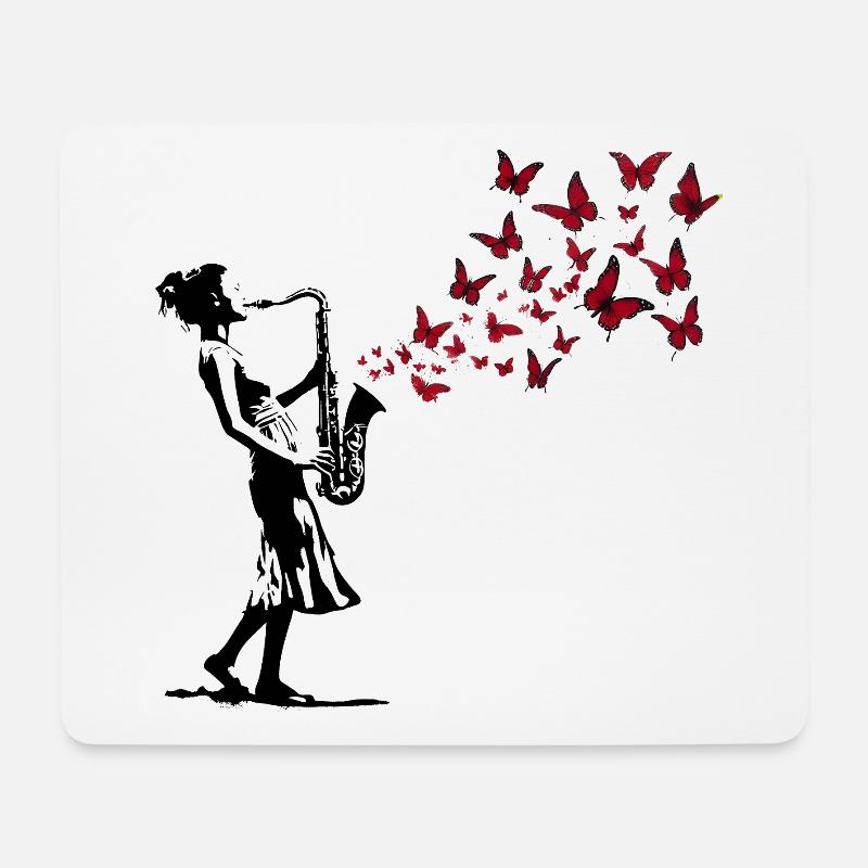 Saxophon Musik Schmetterling Streetart Stil - Mousepad (Querformat) - Weiß