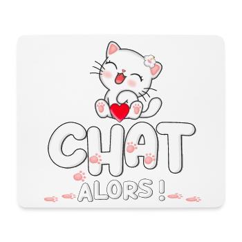 Chat mignon avec cœur et fleurs - Tapis de souris (format paysage) - blanc - Devant