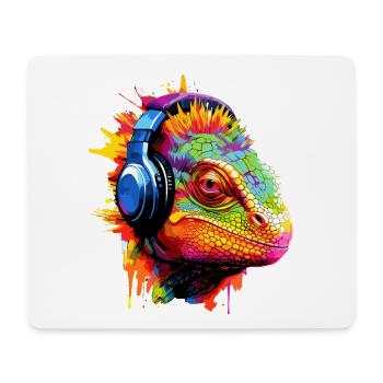 Chamäleon mit Kopfhörer Musik Chamäleons - Mousepad (Querformat) - Weiß - Vorne