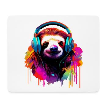 Faultier mit Kopfhörer Musik Faul Müde Faultiere - Mousepad (Querformat) - Weiß - Vorne