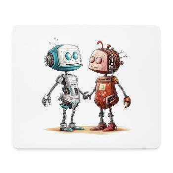 Verliebte Roboter Aus Einzelteilen Liebe Shirt - Mousepad (Querformat) - Weiß - Vorne