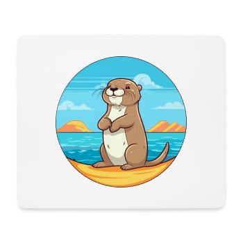 Otter Watercolor Cartoon Kawaii Clipart Animal - Mouse Pad (horizontal) - white - Front