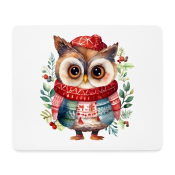 Wintereule mit rotem Schal - Mousepad (Querformat) - Weiß - Vorne