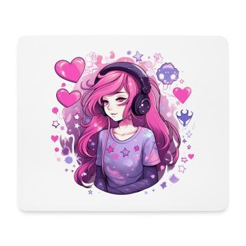 Gamer Girl in Love Pink Hair Heading Shirt Casque - Tapis de souris (format paysage) - blanc - Devant