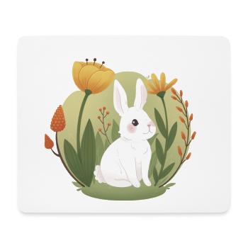 Garten-Hase mit Tulpe und anderen Blumen - Mousepad (Querformat) - Weiß - Vorne