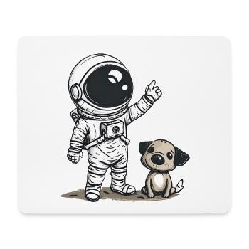Mignon astronaute et chien dessin animé Design | Espace - Tapis de souris (format paysage) - blanc - Devant