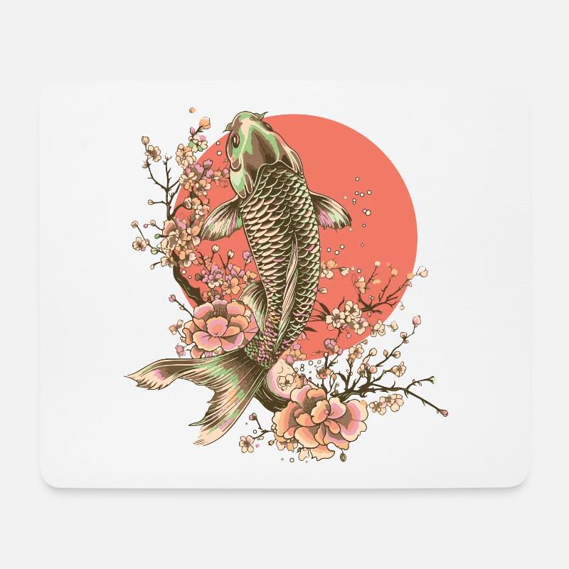 Eleganter Fisch mit Kirschblüten Design - Mousepad (Querformat) - Weiß