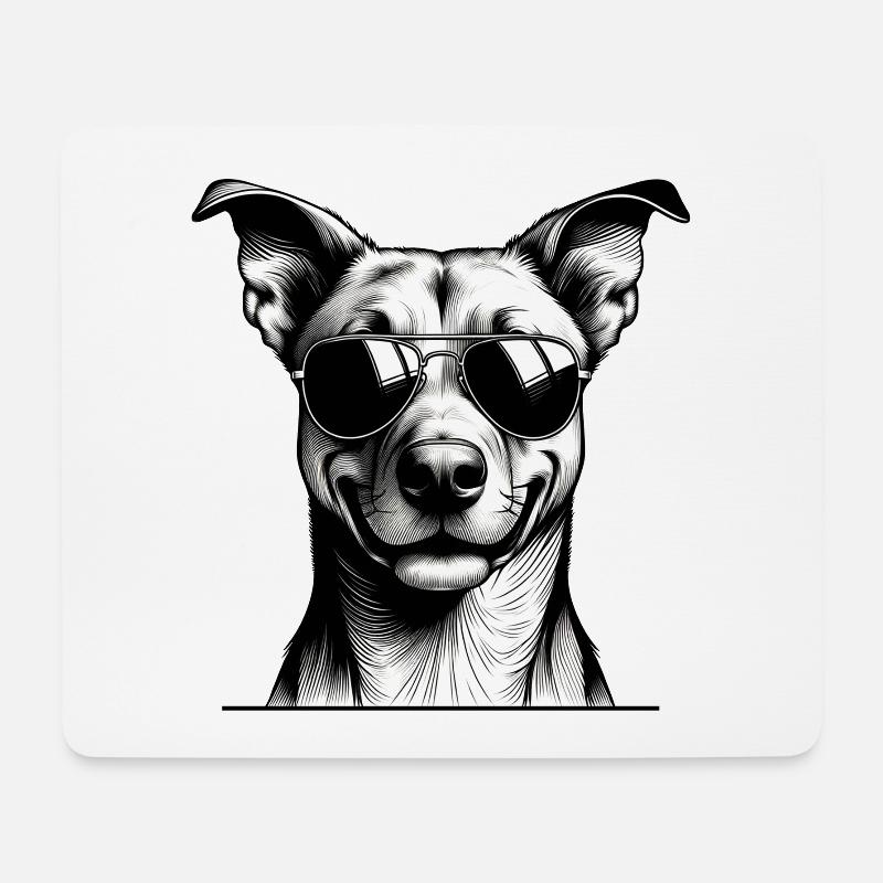 Hund mit Sonnenbrille Linienkunst - Mousepad (Querformat) - Weiß