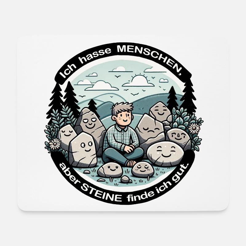 Ich hasse Menschen, aber Steine finde ich gut. - Mousepad (Querformat) - Weiß