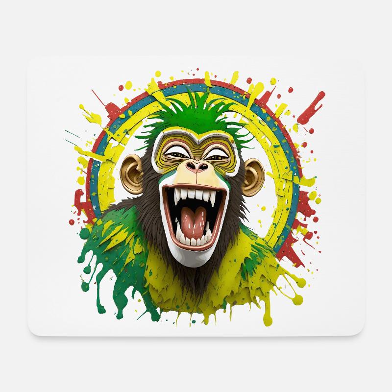 Porträt/Kopf eines Rasta-Affen, der in Gelächter ausbricht - Mousepad (Querformat) - Weiß