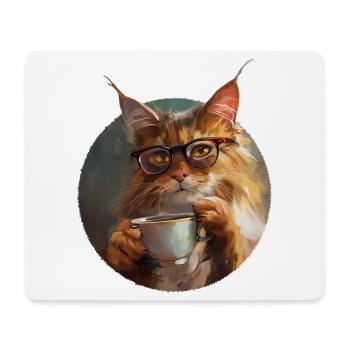 Illustration der Katze mit ihrer Kaffeetasse - Mousepad (Querformat) - Weiß - Vorne