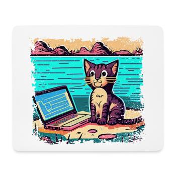 Chat avec ordinateur portable - Tapis de souris (format paysage) - blanc - Devant