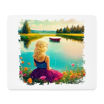 Woman sitting by the lake - vintage look - Mouse Pad (horizontal) - white - Front
