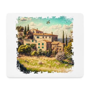 sonnige mediterrane Landschaft mit alten Häusern - Mousepad (Querformat) - Weiß - Vorne