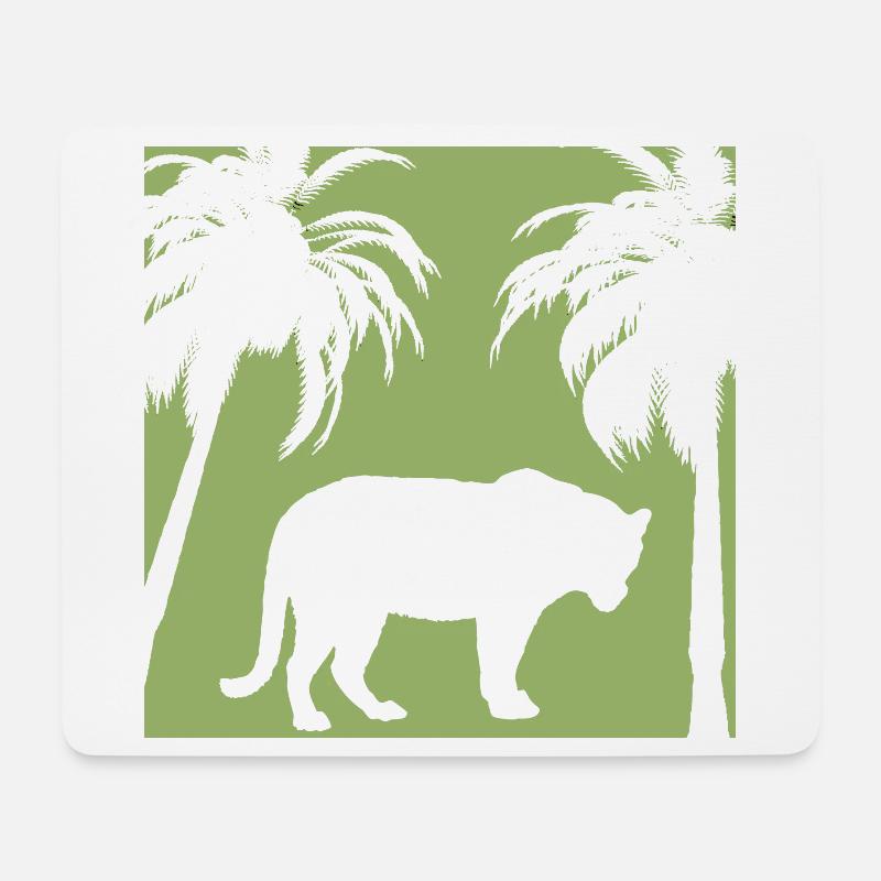 Grüner Dschungel und Katzensilhouette - Mousepad (Querformat) - Weiß