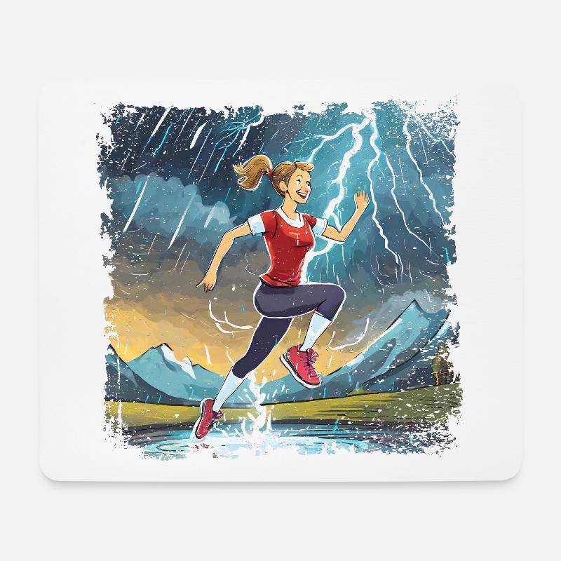 sportliche Frau die über die Pfütze springt - Mousepad (Querformat) - Weiß