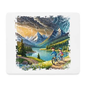Kinder auf Fahrrädern in Berglandschaft - Mousepad (Querformat) - Weiß - Vorne