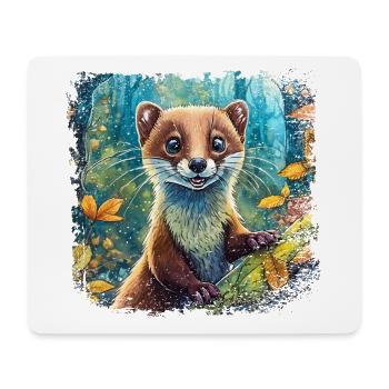 Close-up of a funny marten comic-style - Mouse Pad (horizontal) - white - Front