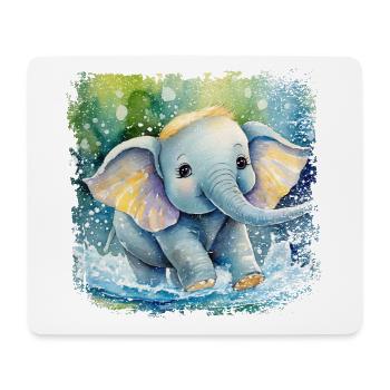 Niedlicher Babyelefant der im Wasser spielt - Mousepad (Querformat) - Weiß - Vorne
