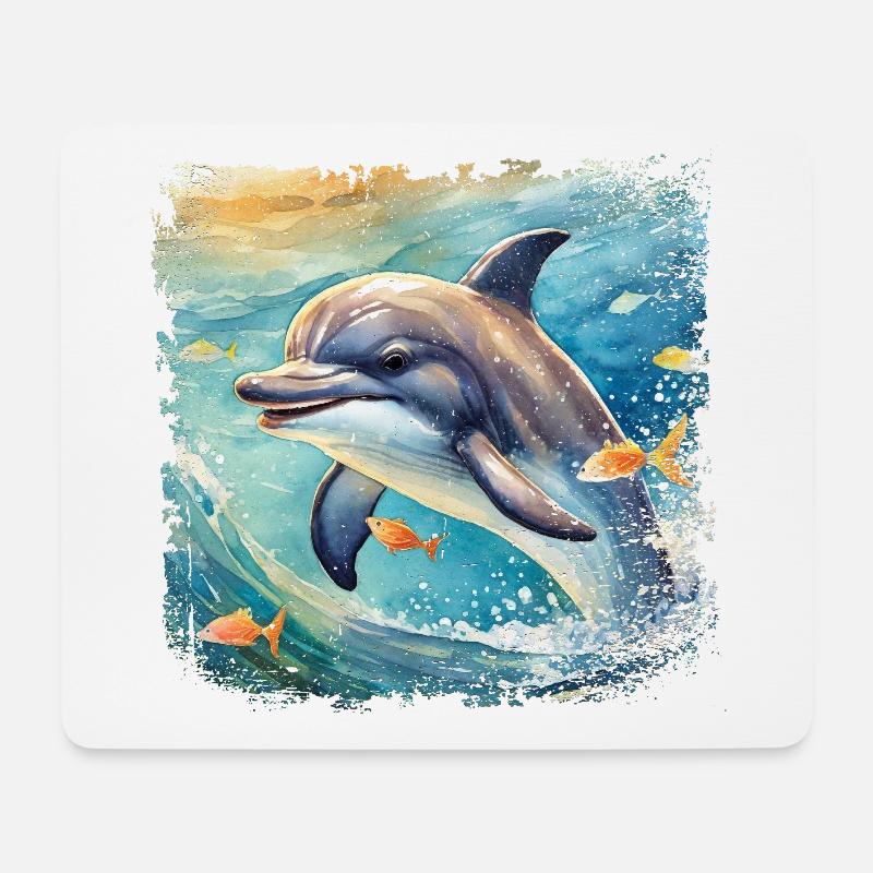 Niedlicher junger Delfin im Kinderbuchstil - Mousepad (Querformat) - Weiß