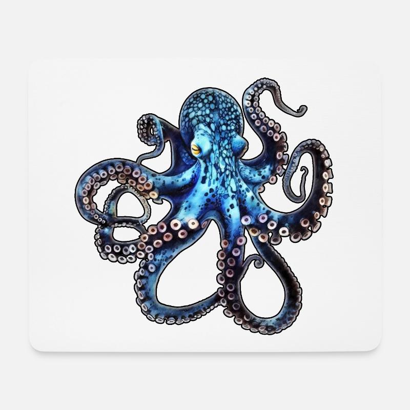 Tiefsee Oktopus in Blau - Mousepad (Querformat) - Weiß