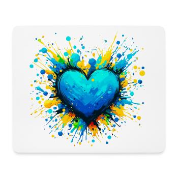Ukraine Herz mit coolen Farbklecksen in blau gelb - Mousepad (Querformat) - Weiß - Vorne