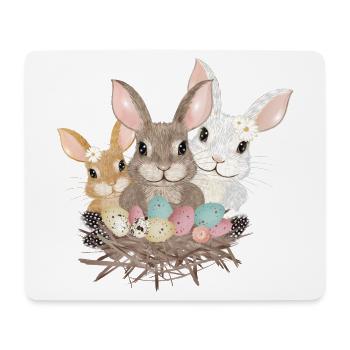cute easter bunnies family with pastel easter eggs - Mouse Pad (horizontal) - white - Front