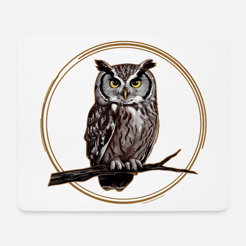 Eule auf einem Ast - Mousepad (Querformat) - Weiß