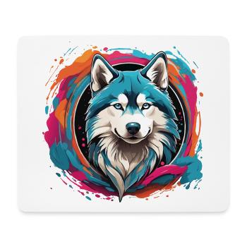 Sibirischer Husky Huskyportrait im Farbkreis - Mousepad (Querformat) - Weiß - Vorne