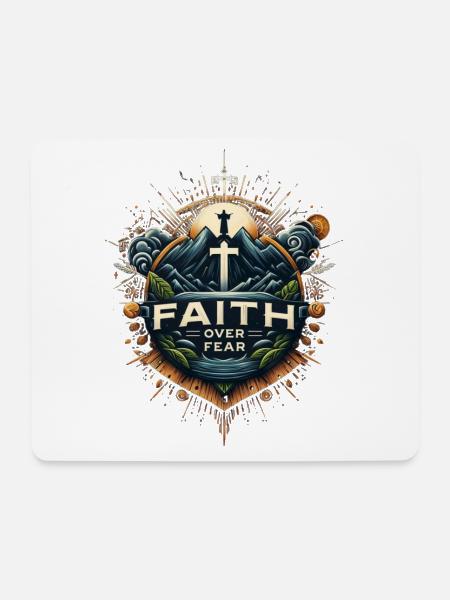 Glaube über Angst – Berglandschaftskreuz - Mousepad (Querformat) - Weiß