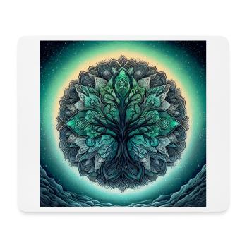 Mandala arbre en vert d’eau - Tapis de souris (format paysage) - blanc - Devant