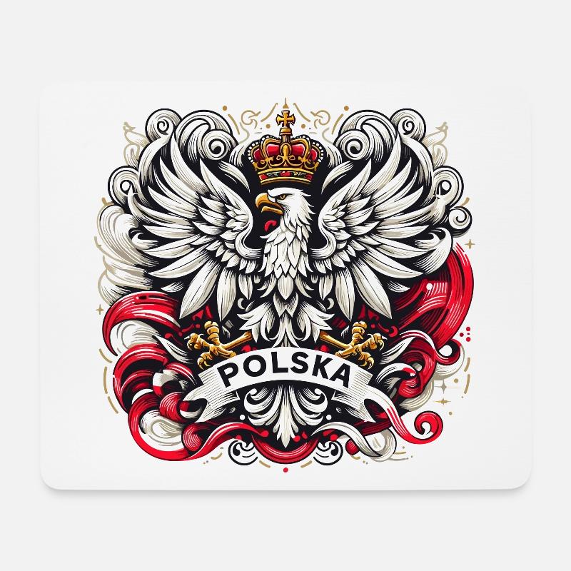 Polen Polska polnisch Wappen Adler Flagge Geschenk - Mousepad (Querformat) - Weiß