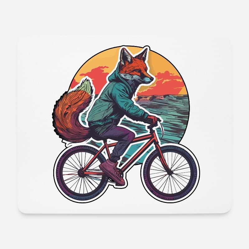 Renard Vélo Vélo Vélo Animal Renards - Tapis de souris (format paysage) - blanc